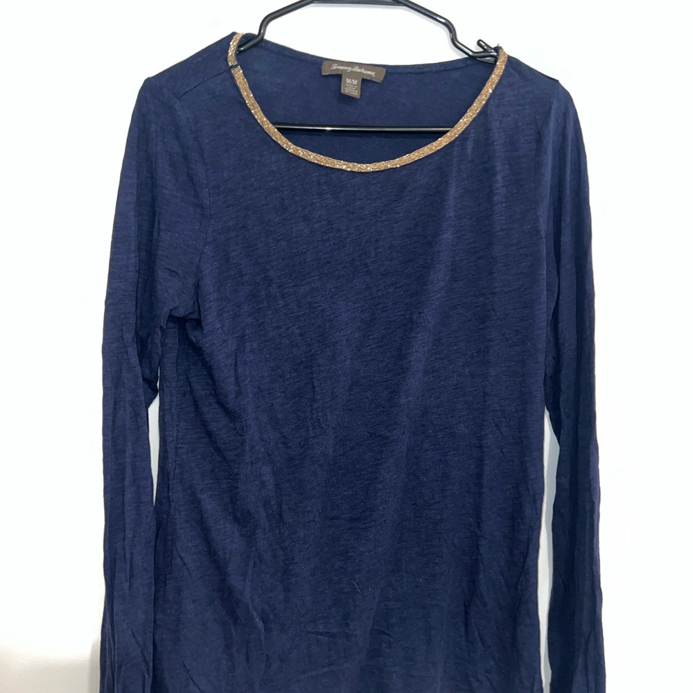 Tommy Bahama Blue and Gold Long Sleeve Blouse